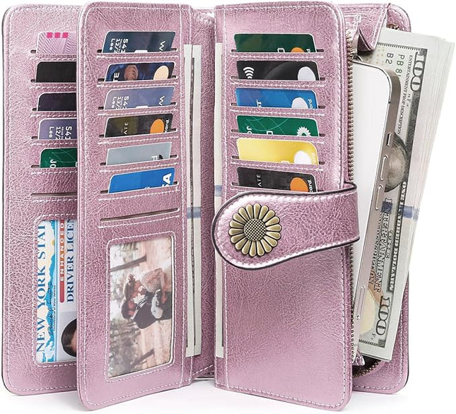 SENDEFN Wallets for Women Leather Credit Card Holder with RFID Blocking Large Capacity Wristlet | with RFID Blocking, Large Capacity, Wristlet, with RFID Blocking, Large Capacity, Wristlet