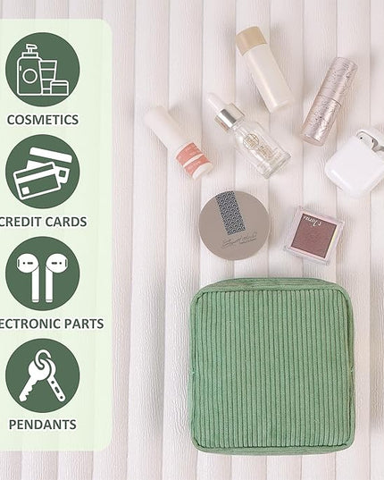 MAGEFY Small Makeup Bag for Purse Mini Cosmetics Bag Corduroy Cute Cosmetic Pouch for Women with Slip-in Pockets