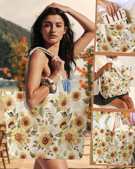 Large Tote Bag for Women - Canvas Tote Bag with Zipper Aesthetic Reusable Shoulder Bag for Gym, Travel, Work
