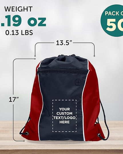 DISCOUNT PROMOS Two-Tone Drawstring Backpack Non-Woven - 50 pack - Customizable Text, Logo - Durable Sports Backpacks - Ideal for Work, Sports, Travel, Gym & More - Red