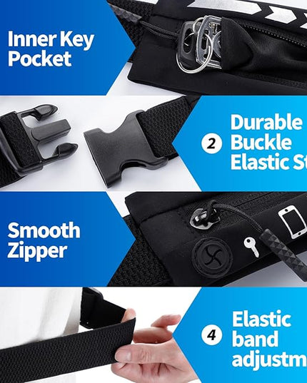USHAKE Slim Running Belt for Women Men-Runners Phone Holder Fanny Pack, Adjustable, Bounce Free Waist Pouch bag for Workout, Money Belt, Run Gear Accessories Black