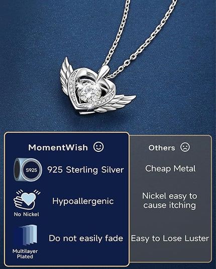 MomentWish Necklace for Women, Sparkling Gift for Her, 1Carat Moissanite Heart Pendent for Her, 925 Sterling Silver Dance Necklace for Anniversary Christmas Valentines