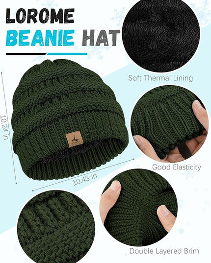 Winter Beanie Hat Scarf Gloves, Warm Fleece Knit Hats Touch Screen Gloves Neck Scarf Set Winter Gifts for Unisex Adult