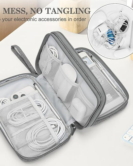 FYY Electronic Organizer, Large Travel Cable Organizer Bag Pouch Electronic Accessories Carry Case Portable Waterproof Double Layers All-in-One Storage Bag for Cable, Cord, Charger, Phone, Dark Grey