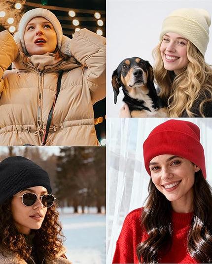 PFFY 2 Packs Womens Satin Lined Beanie Hat Silk Lining Winter Hats Beanies for Women Soft Slouchy Beanie Skull Cap