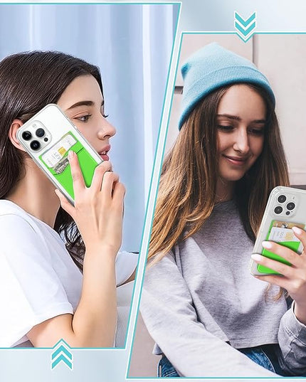 SHANSHUI Card Holder for Phone Case, Silicone Sticky Sleeve Pocket Stick on Business ID Credit Card Cell Phone Wallet Fitting for iPhone, Android & Most Smartphones, 5 PCS Grey White Yellow Green Pink