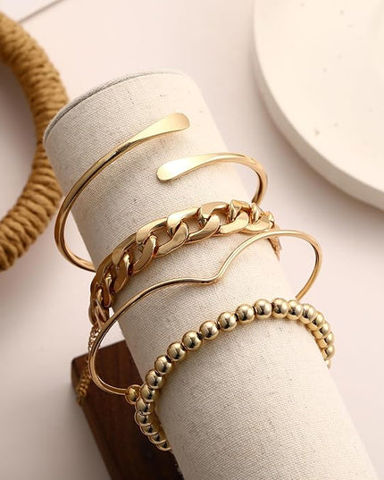ÌF ME Gold Bangle Bracelets for Women, Indian Bangles Stackable Set, Multi Layer Textured 14K Gold Plated Chunky Bracelets Boho Jewelrys Set
