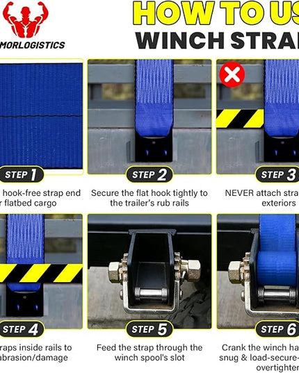 4'' x30' Winch Straps with Flat Hooks, Heavy Duty Trailer Winch Straps, 16,200 lbs Breaking Strength Flatbed Straps, 4in x 30ft Cargo Control for Flatbed Trailer, Truck, Utility Trailer (10 Pack)