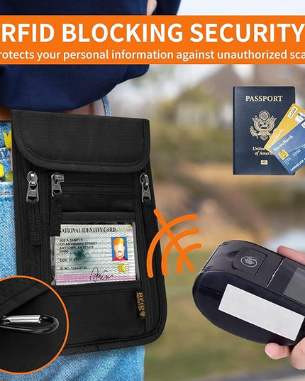Neck Wallet for Travel,Passport Holder Neck Pouch for Men Women with Adjustable Neck Strap and RFID Blocking