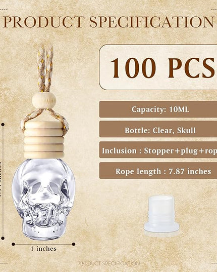 BBTO 100 Pcs Car Air Fresheners Diffuser with Wooden Cap - Empty Aromatherapy Diffuser Clear Fragrance Holder Pendant Hanging Perfume Fresheners for Car Decor (Clear Spooky)