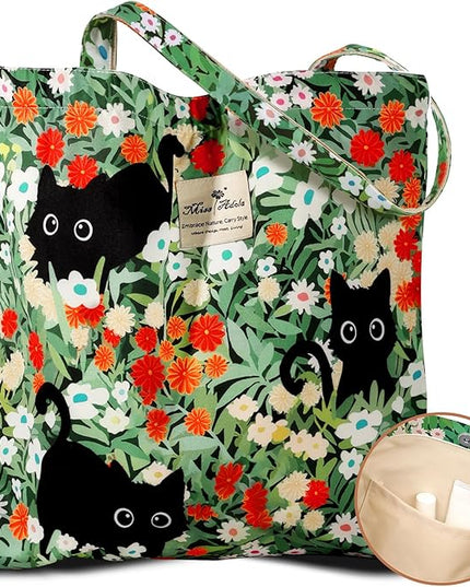 Aesthetic Cotton Tote Bag for Women - Reusable Shoulder Bag with Buckle Fabric Bag for Gym, Travel, Work
