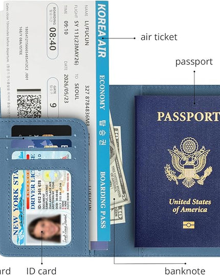 Passport Holder for Travel Essentials,RFID Blocking Passport Cover Wallet Card Case for Women and Men (Navy Blue)