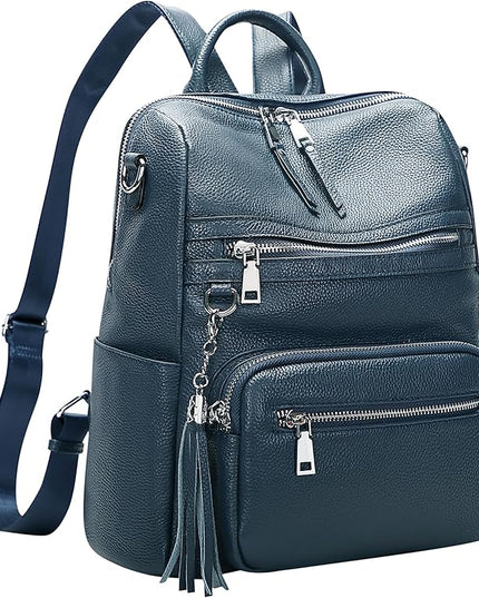 ALTOSY Genuine Leather Backpack Purse for Women Large Shoulder Bag With Laptop Compartment Multiple Pockets(S106 Indigo Blue)