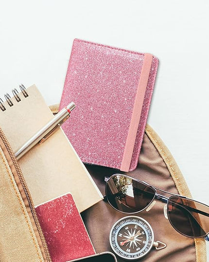 ACdream Passport Holder Cover, Leather Travel Wallet Case, RFID Blocking Document Organizer Protecrtor, with Slots for Credit Cards, Boarding Pass, for Women and Men, Glitter Pink