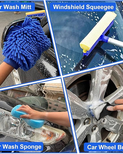 21Pcs Car Wash Kit,62" Car Wash Brush Mop with Long Handle,Car Cleaning Kit,Car Detailing Brush Set,Car Wash Bucket with Filter,Windshield Window Squeegee for Cars RV Truck Boat (Blue)