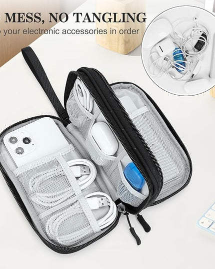 FYY Travel Organizer Pouch Electronic Accessories Carry Case Portable Waterproof Double Layers All-in-One Storage Bag for Cable, Cord, Charger, Phone, Pattern Black