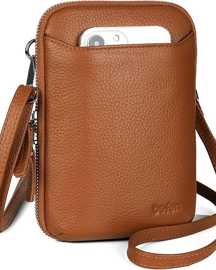 befen Genuine Leather Crossbody Cell Phone Purse for Women, Small Zip Around RFID Blocking Crossbody Wallet Bags