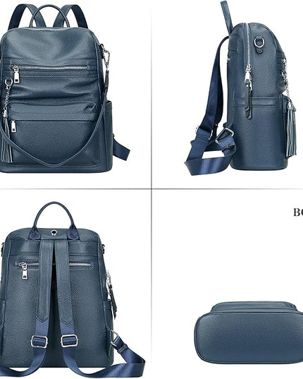 ALTOSY Genuine Leather Backpack Purse for Women Convertible Shoulder bag Soft Crossdody Bag with Laptop Compartment Large (S108 Indigo Blue)