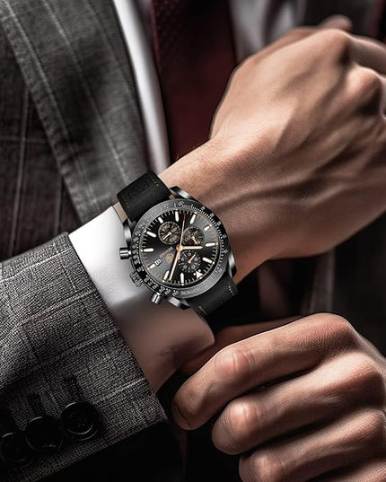 BY BENYAR Watch for Men Analog Quartz Chronograph Waterproof Luminous Designer Mens Wrist Watches Business Work Sport Casual Dress Watch with Silicone Strap Elegant Gifts for Men