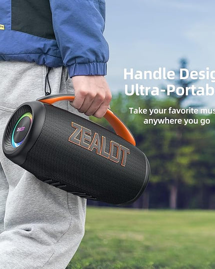 ZEALOT Portable Bluetooth Speaker, 80W Peak Waterproof Loud Booming Sound Speakers, Dual Pairing, XBass, 20H Playtime, Outdoor Speaker with Handle for Camping, Beach, Party, Backyard(Black)