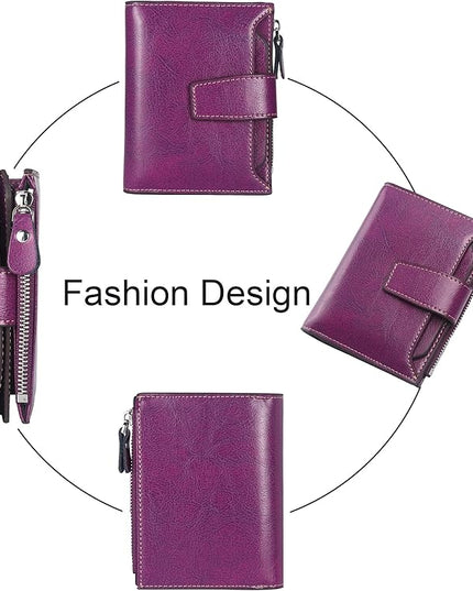 Lavemi Small Compact Women Wallet RFID Blocking Genuine Leather Bifold Purse with ID Windows