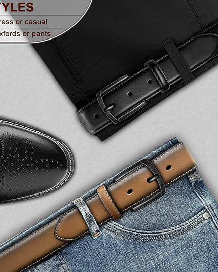 KEMISANT Men Belt 2Pack – Genuine Leather Belt for Men Dress Casual Golf Jeans 1 3/8"