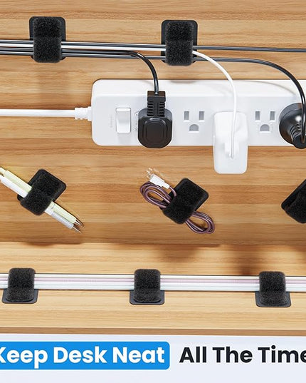 Cable Management Under Desk, 【Up to 15 Cord】【Enhanced Wire Holder】 Cord Organizer Holder, Adjustable Hook and Loop Cable Ties, Wire Clips Under Table Hider, 30 Pair(Black)