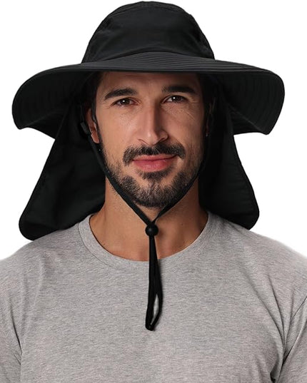 Home Prefer UPF 50+ Mens Wide Brim Fishing Hat with Neck Flap Sun Hat for Men Women Sun Protection Cap