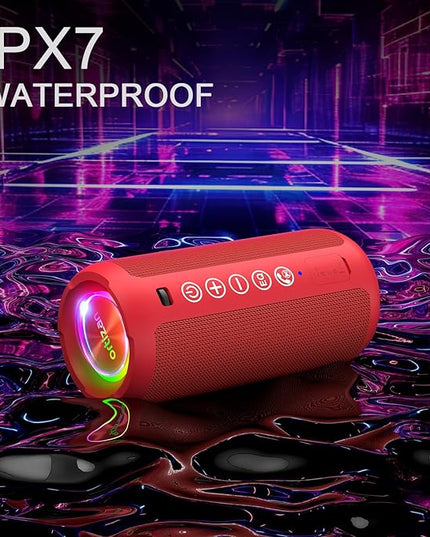 Ortizan Portable Bluetooth Speaker: IPX7 Waterproof, 24W Loud Sound, Deep Bass, Bluetooth 5.3, LED Lights, Wireless Stereo Pairing, 30H Playtime, for Home/Outdoor/Party/Beach, Birthday Gift (Red)
