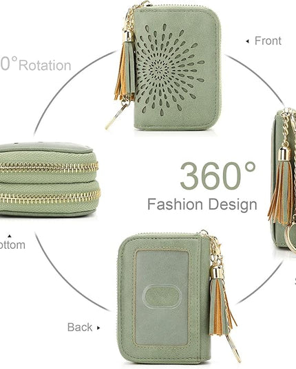 APHISON RFID Credit Card Holder Zipper Card Case Keychain Small Wallet for Women 1942-2 GREEN
