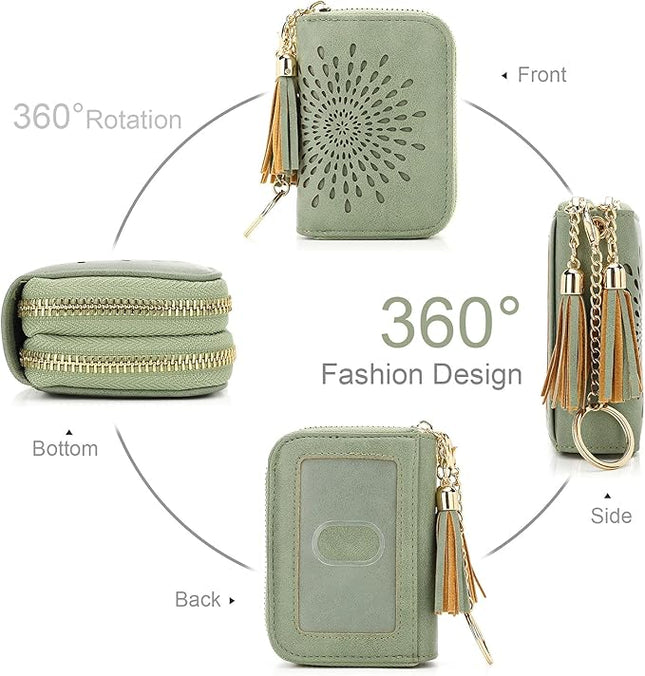 APHISON RFID Credit Card Holder Zipper Card Case Keychain Small Wallet for Women 1942-2 GREEN