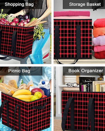 WISELIFE Reusable Grocery Bags 3 Pack,Large Grocery Tote Bag Water Resistant Shopping Bags Foldable Grocery Bag for Clothes,Shoes and Picnic,Red