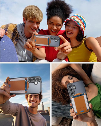 HiWe for MagSafe Wallet for Galaxy S25/S24 Series with Magnetic Case and iPhone 17/16/15/14/13/12 Series, No Case, 6 Cards Holder, RFID Leather Slim, Brown
