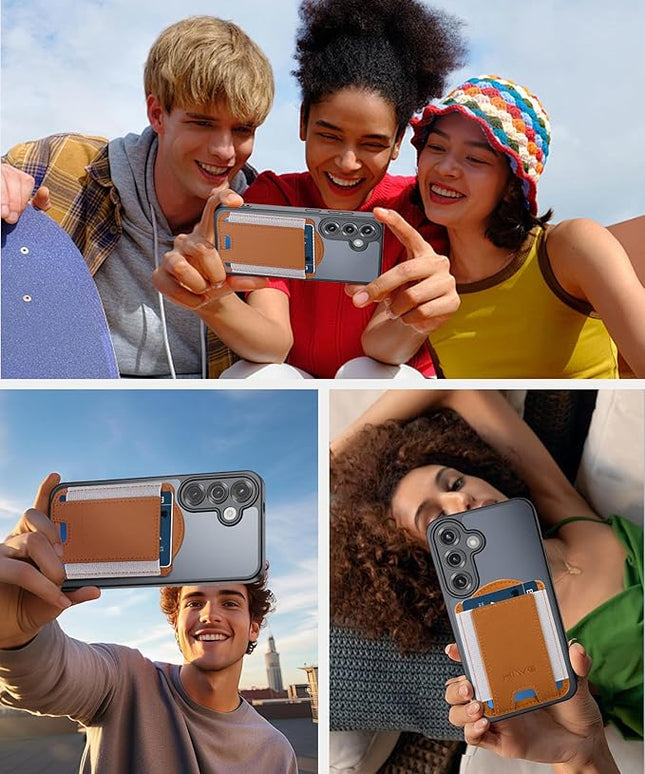 HiWe for MagSafe Wallet for Galaxy S25/S24 Series with Magnetic Case and iPhone 17/16/15/14/13/12 Series, No Case, 6 Cards Holder, RFID Leather Slim, Brown