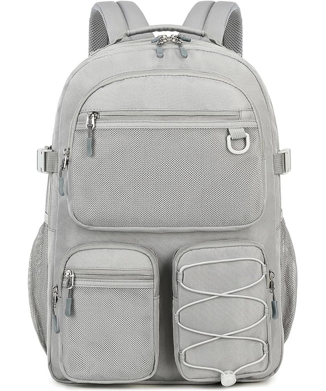 Lohol Water Resistant Daypack with Mulitiple Pockets for School Travel Outdoor College, 15.6 inch Laptop Backpack for Men and Women (Grey)