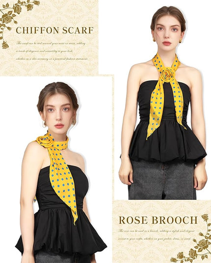 Chiffon Scarf for Women, Removable Flower Neck Scarf Light Soft Fashion Rose Scarves Versatile Headband or Hair Band