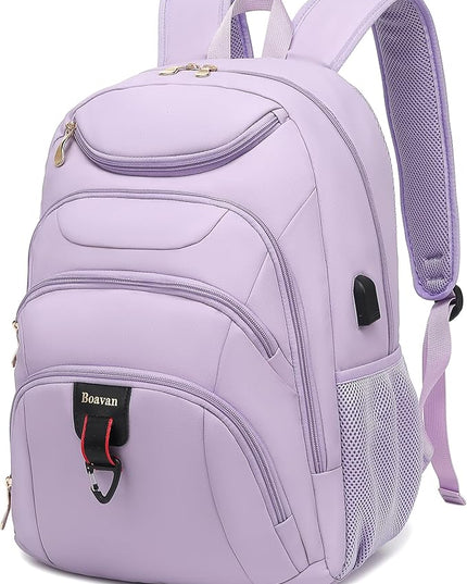 Boavan Laptop Backpack for women, 15.6inch Laptop Bag with USB Port, Waterproof Travel Work Backpack Purse, Anti-Theft Teacher Nurse Doctor Casual Bookbags Office Business backpack，Purple
