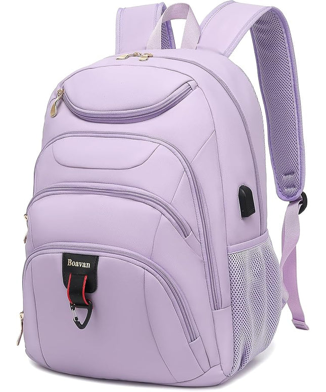 Boavan Laptop Backpack for women, 15.6inch Laptop Bag with USB Port, Waterproof Travel Work Backpack Purse, Anti-Theft Teacher Nurse Doctor Casual Bookbags Office Business backpack，Purple