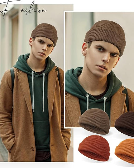 SATINIOR 4 Pieces Trawler Beanie Watch Hat Roll up Edge Skullcap Fisherman Beanie Unisex