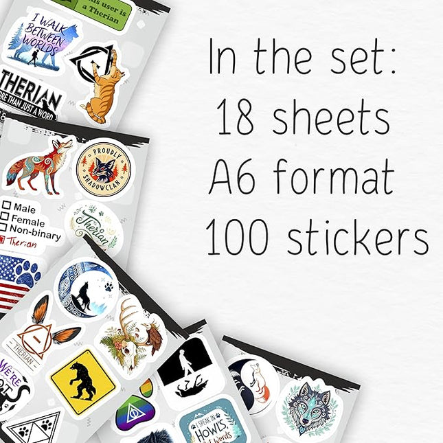 100Pcs Therian Stickers for Water Botttle, Laptop - Therian Gifts, Party Supplies - Gift for Women & Men
