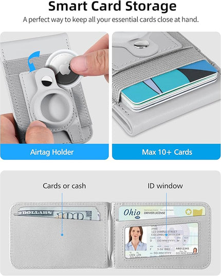 For Magsafe Wallet Stand with Airtag Holder, Strongest Magnetic Wallet for iPhone 17/16/15/14/13/12 Series, ID Window, 4 Card Slots, 10 Cards Holder, Vegan Leather, RFID Blocking, Light Gray