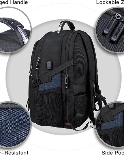 Laptop Backpack, 18.4 Inch Laptop Backpacks for Men Women with USB Port, 55L Anti Theft Water Resistant College Bussiness TSA Airline Approved Work Computer Backpack, Blue