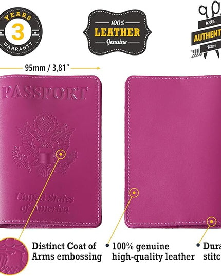 Shvigel US Leather Passport Book Cover - Thin American Travel Passport Holder - Premium International USA Passport Protector Case for Women Men (Pink)
