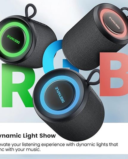 Bluetooth Speaker Wireless,IP67 Waterproof & Dustproof Portable Speaker with Lights,15W Loud Stereo Sound, 2500mAh Battery All Day Playtime, TWS Pairing, BT5.3, Home/Party/Outdoor/Beach (Black)