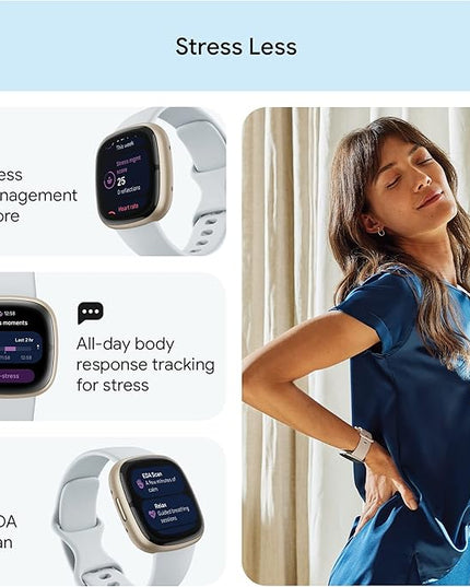 Fitbit Sense 2 Advanced Health and Fitness Smartwatch with Tools to Manage Stress and Sleep, ECG App, SpO2, 24/7 Heart Rate and GPS, Blue Mist/Pale Gold, One Size (S & L Bands Included)