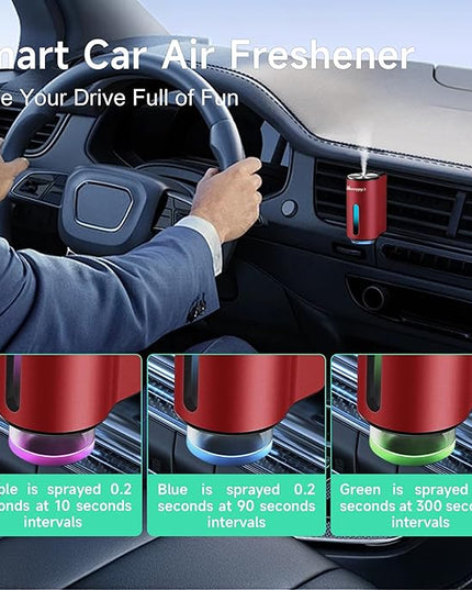 Car Air Freshener Diffuser,Smart Car Aroma Diffuser Air Freshener Spray Automatic with 10PCS Cologne Aromatherapy Oil (red)