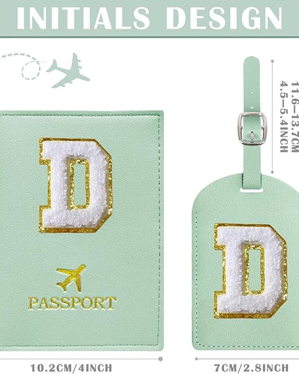 COSHAYSOO Green Initial Passport Cover and Luggage Tag Set for Women Teen Girls Teal Letter D