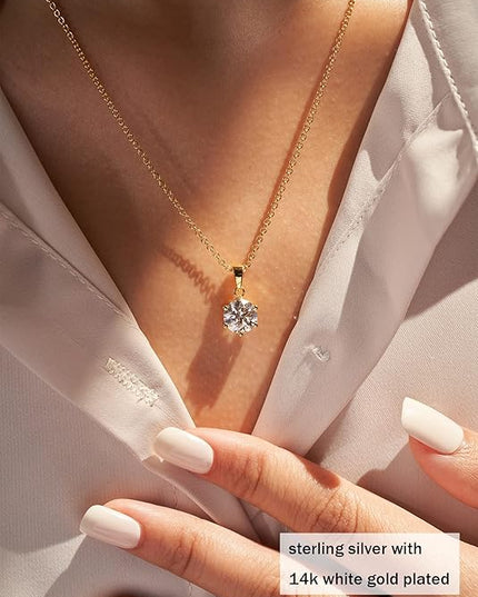 IMOLOVE Moissanite Solitaire Pendant Necklaces for Women Sterling Silver with 18K White Gold Plated 1-3 Carat D Color VVS1 Clarity Mossanite Jewelry for Women