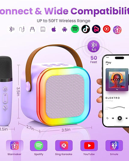 Mini Karaoke Machine for Kids Adults, Portable Bluetooth Speaker with 2 Wireless Karaoke Mics Player,2026 TOP Birthday Gifts Toys for Girls 3,4, 5, 6, 7, 8+Years Old Toddler(Light Purple)