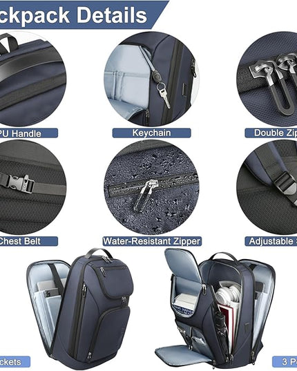 hk Business Smart Backpack for Men Anti-Theft for 17.3 Inch Laptop with USB Charging Port Water-Resistant Large Durable Compact 30L for Travel College Work-Deep Blue